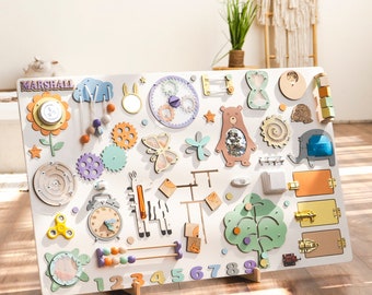 Montessori Wooden Busy Board: Sensory Activity, Learning Toy