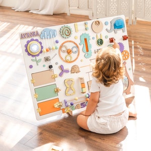 Tableau animé pour tout-petits, tableau sensoriel lumineux pour bébé, tableau occupé, mur sensoriel Montessori, tableau agité, tableau d'activités, jouets en bois intelligents
