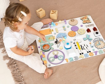 Tablero de actividades personalizado para bebés: Centro de actividades sensoriales Montessori