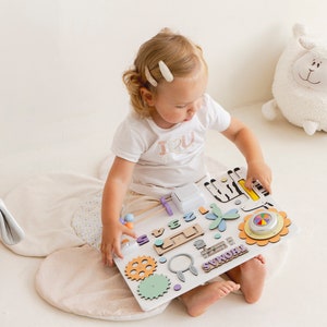 Planche occupée personnalisée pour bébé, Casse-tête en bois pour enfants, Cadeau personnalisé pour bébé, Jouet Montessori, Planche sensorielle, Planche occupée pour le développement de bébé