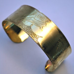 Hare Brass Cuff Bracelet Etched Brass image 1
