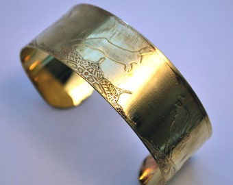 Hare Brass Cuff Bracelet Etched Brass