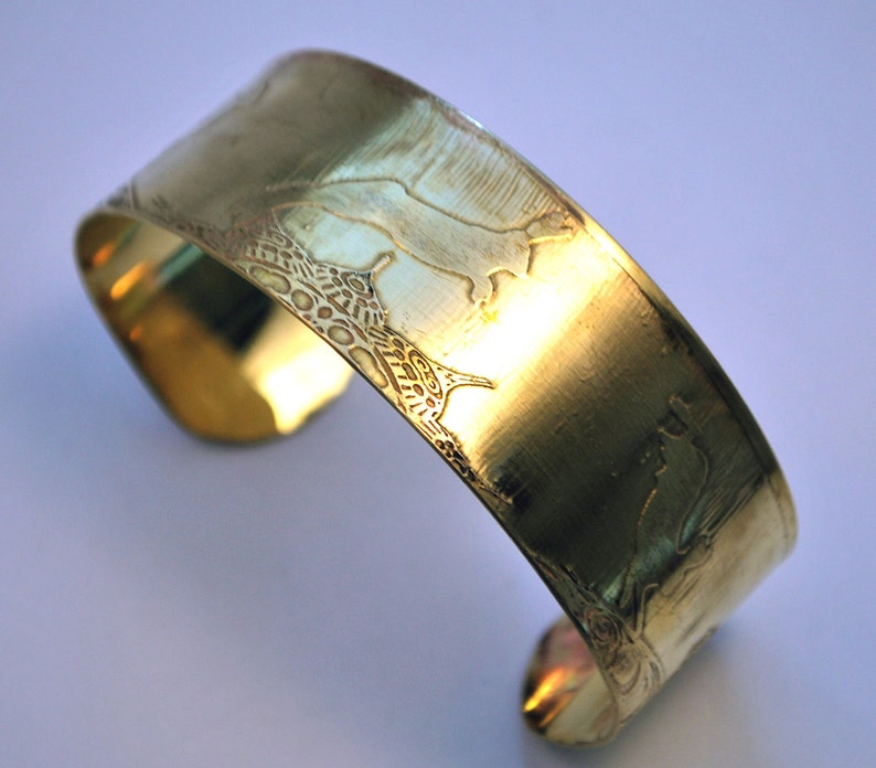 Hare Brass Cuff Bracelet Etched Brass image 1