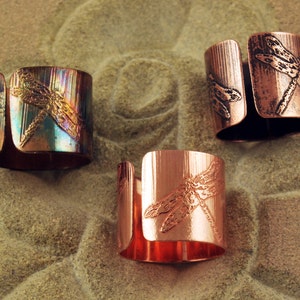 Etched Copper Dragonfly Ring Adjustable size image 4