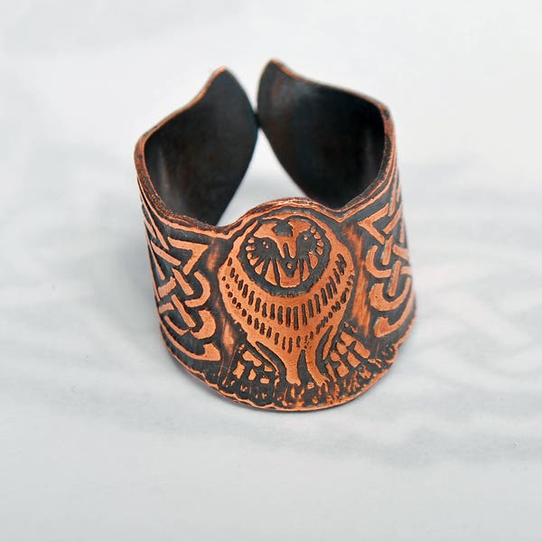 Copper owl ring, Celtic owl ring, wrap around ring, adjustable bird ring, symbol of Athene, goddess ring, wise old owl, good luck symbol