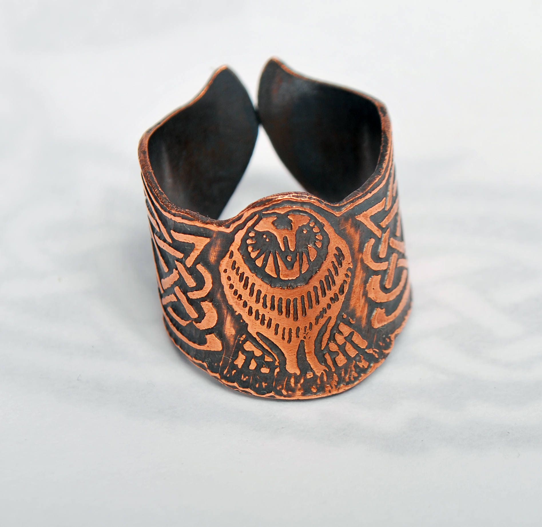Copper owl ring, Celtic owl ring, wrap around ring, adjustable bird ring, symbol of Athene, goddess 