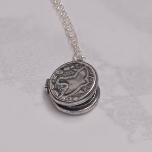 Silver Bird locket, small locket pendant, bird on wing, flying birds, flat silver locket, sterling silver locket, round pillbox necklace image 3