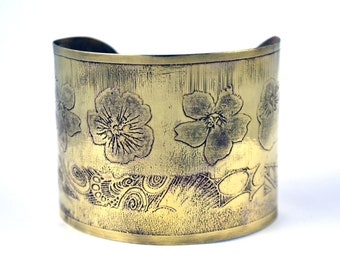 Etched Brass Flower Cuff bracelet