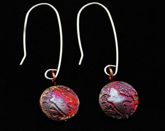 Copper Bird on Wing drop earrings