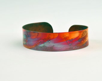 Etched Copper Cuff Bracelet - Hares design - slim size