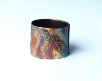 Etched Copper Dragonfly Ring - Adjustable size