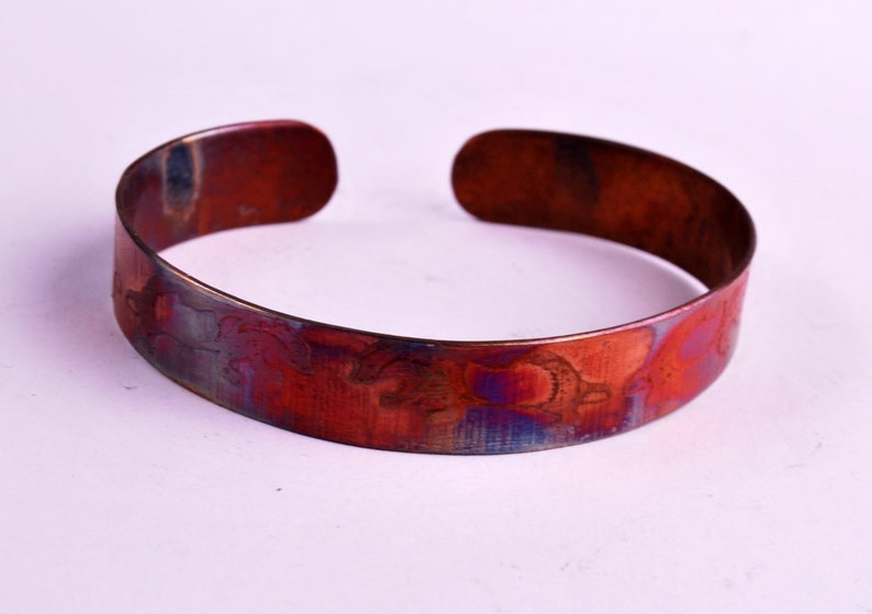 New Etched copper badger cuff bracelet, extra slim size image 1