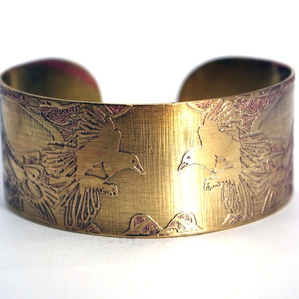 Magpie Brass Cuff Bracelet Etched Brass