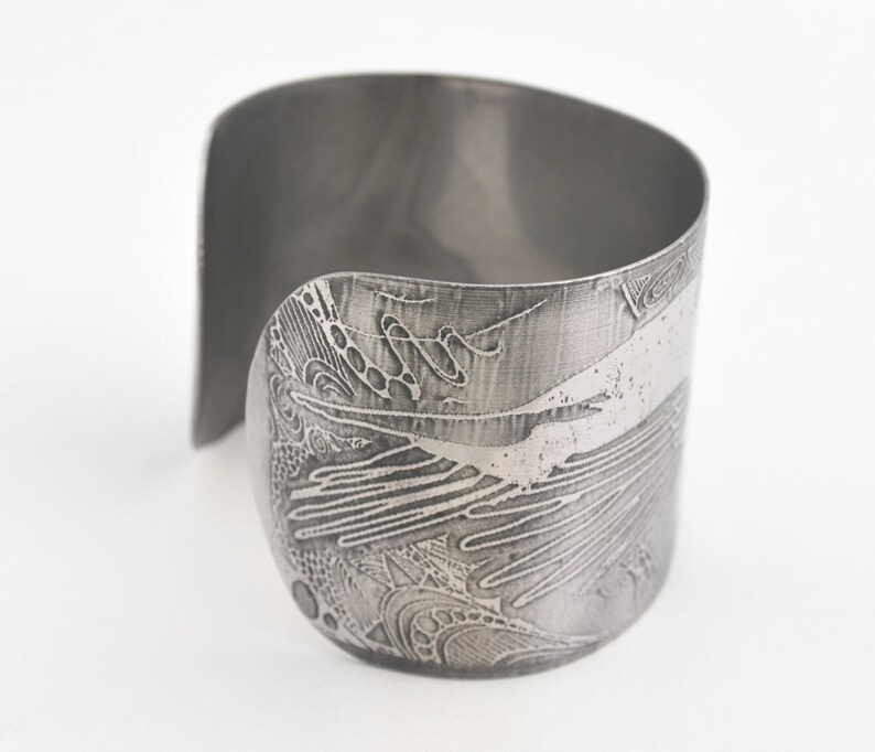 steel raven cuff, stainless steel bangle, large surgical steel cuff image 4