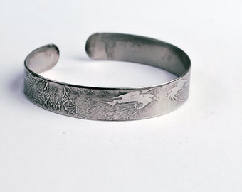 extra slim steel raven cuff, stainless steel bangle, medium surgical steel cuff