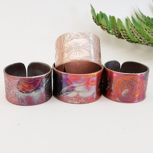 Etched Copper Hare, moongazing hare, pattern, or floral Ring - Adjustable size