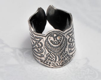 Sterling Silver Owl Ring: Celtic Bird, Adjustable Goddess Ring