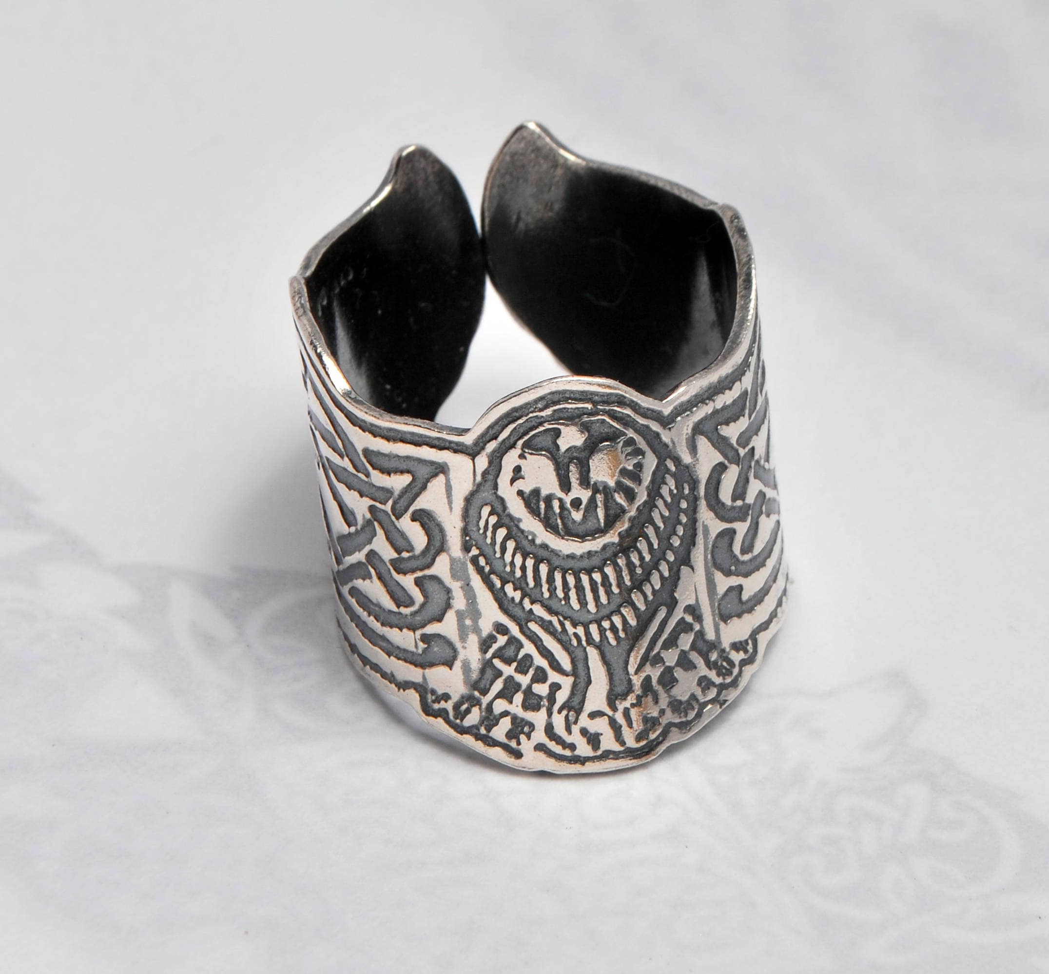 Sterling Silver Owl Ring: Celtic Bird, Adjustable Goddess Ring