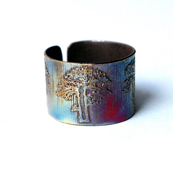 Etched Copper earcuff tree design, tree earcuff, tree ear cuff, copper ear cuff, forest jewellery, nature jewelry