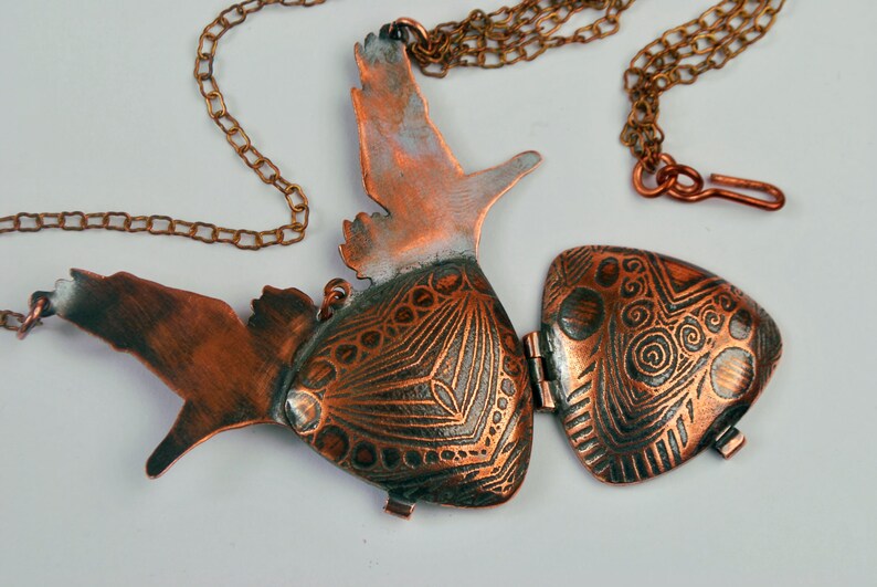 Crow Talisman Locket etched rook Copper hinged locket with Etsy