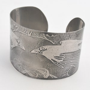 steel raven cuff, stainless steel bangle, large surgical steel cuff image 3