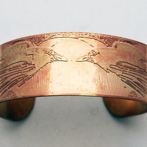 Raven Brass Cuff Bracelet Etched Brass