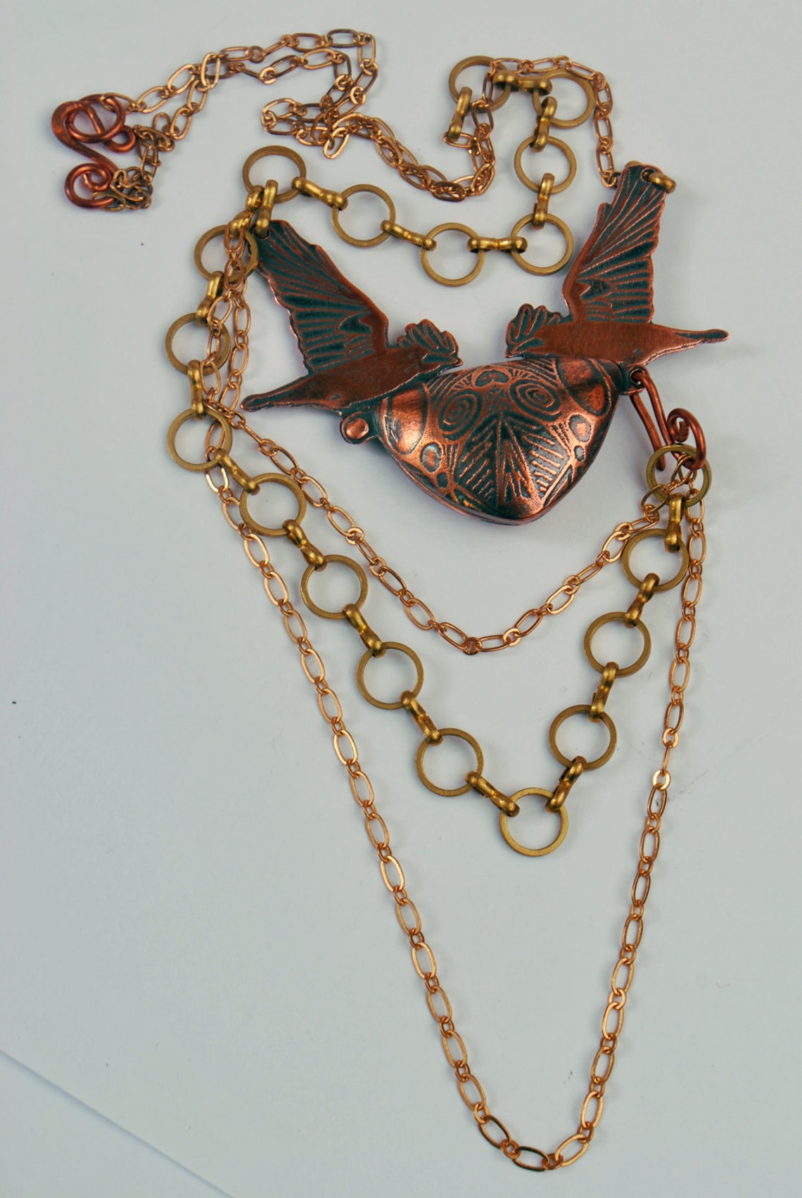 Crow Talisman Locket Etched Rook Copper Swivel Locket Etsy