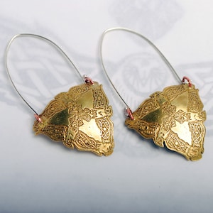 Raven earrings, Brass raven jewellery,  viking gifts, Celtic gift, viking cosplay, celtic  bird jewelry, gold earrings with silver earwires
