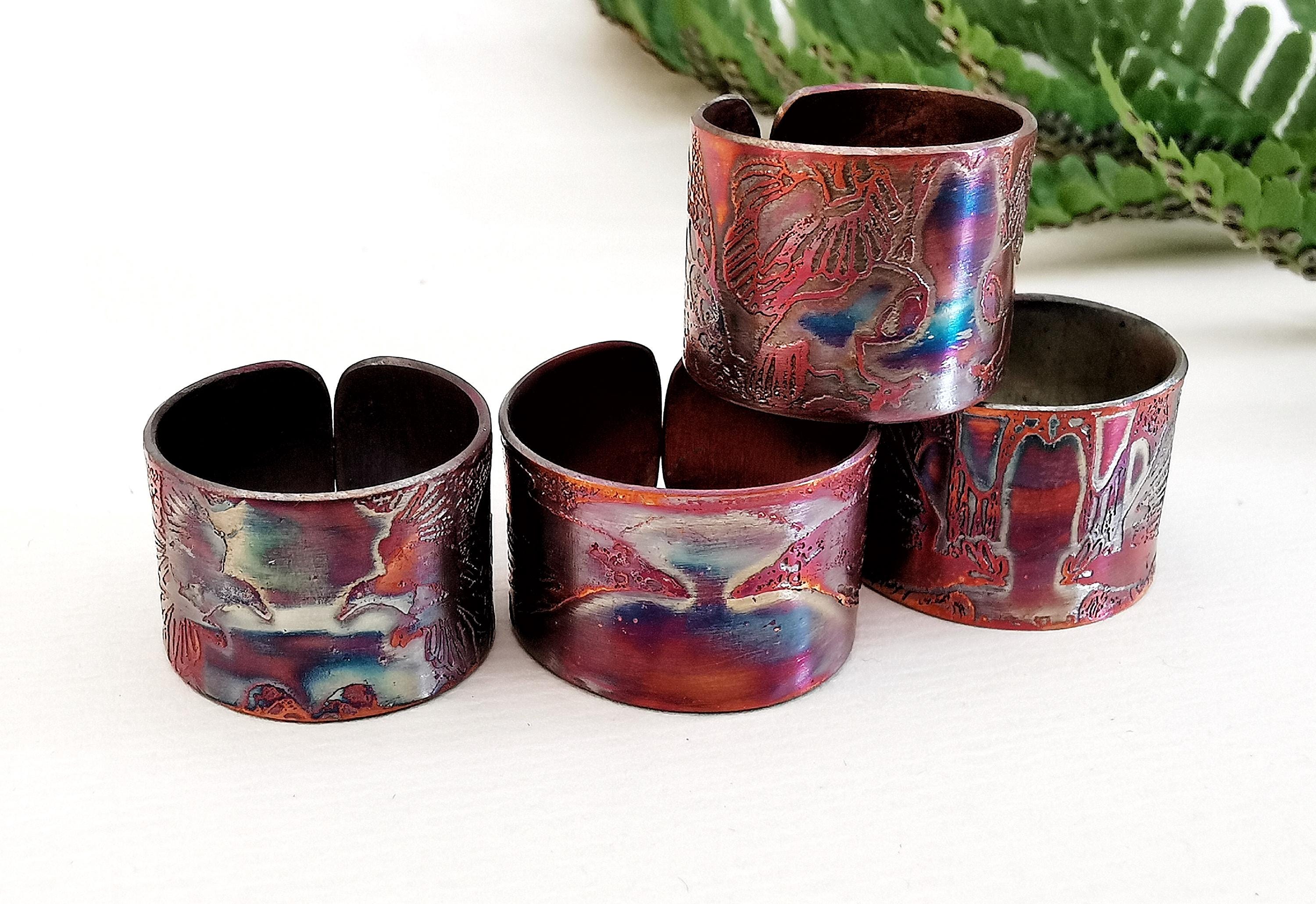 Etched Copper Owl, Magpie, Raven, or Rook Ring, various adjustable sizes