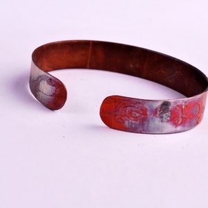 New Etched copper badger cuff bracelet, extra slim size image 3