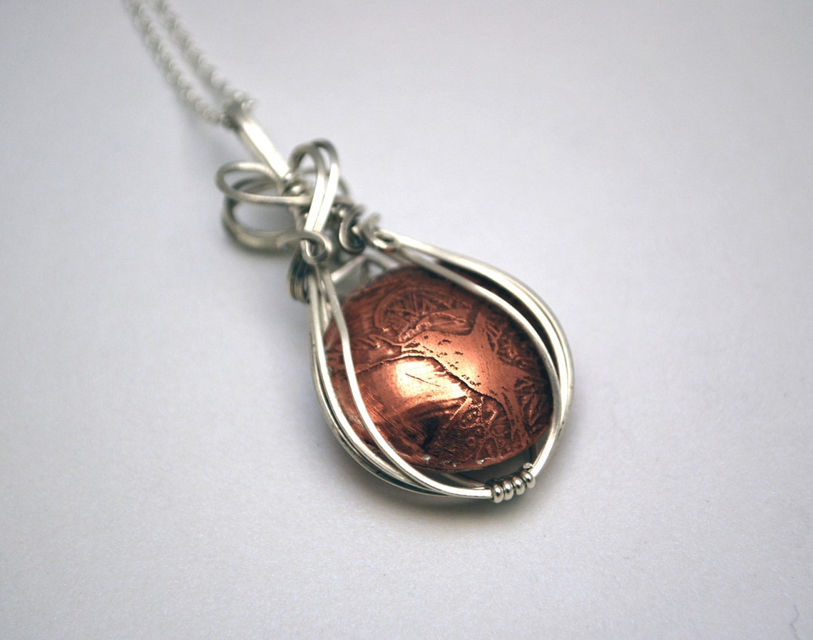 Silver and Copper Crow Pendant Wire Wrapped Bird Jewellery Etsy