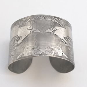 steel raven cuff, stainless steel bangle, large surgical steel cuff image 1