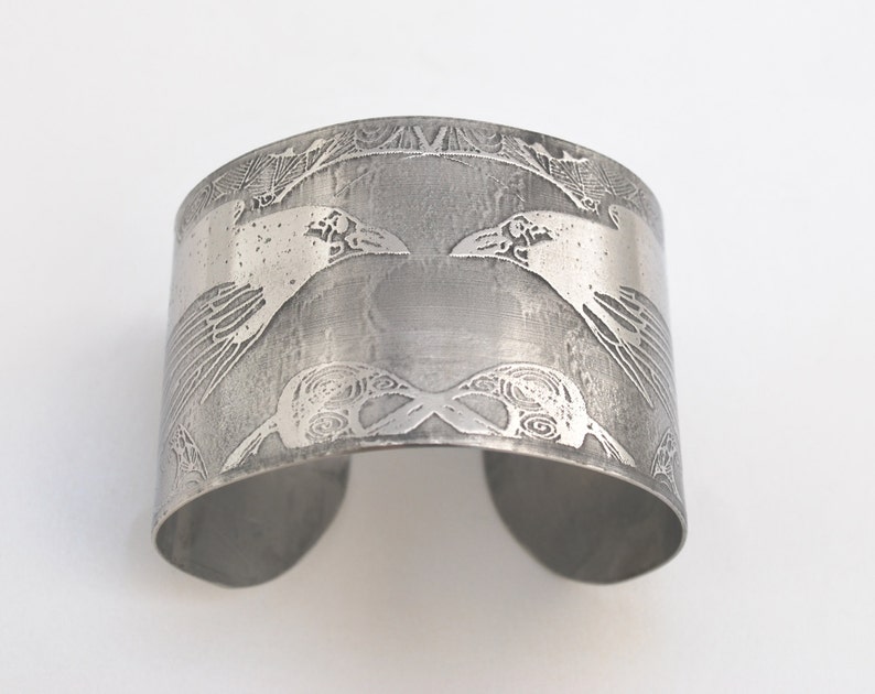 steel raven cuff, stainless steel bangle, large surgical steel cuff image 1