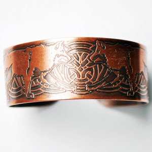 Copper Wolf bracelet with Celtic knot work design, adjustable