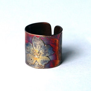 Etched Copper Flower Ring - Adjustable size