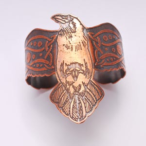 Handmade Copper Celtic Raven Cuff: Norse Pagan Bracelet