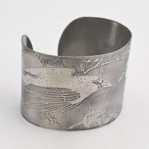 steel raven cuff, stainless steel bangle, large surgical steel cuff image 2