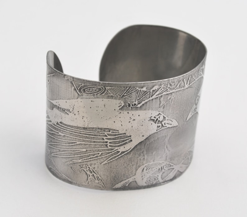 steel raven cuff, stainless steel bangle, large surgical steel cuff image 2