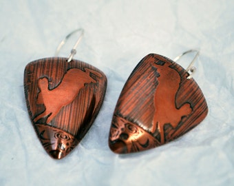 Hare Triangle Shape Copper and Silver Earrings
