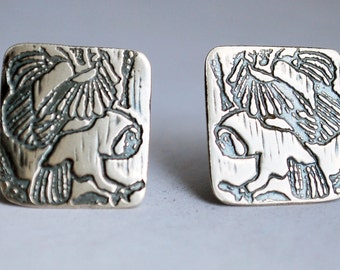 Flat silver owl earrings