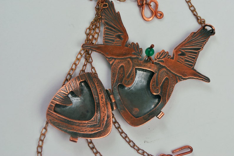 Crow Talisman Locket etched rook Copper hinged locket with Etsy