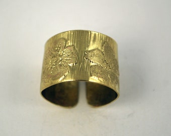 Etched Brass Flower Ring - Adjustable size