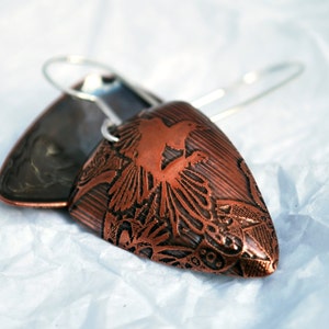 Magpie, Hare or Crow Triangle Shape Copper and Silver Earrings