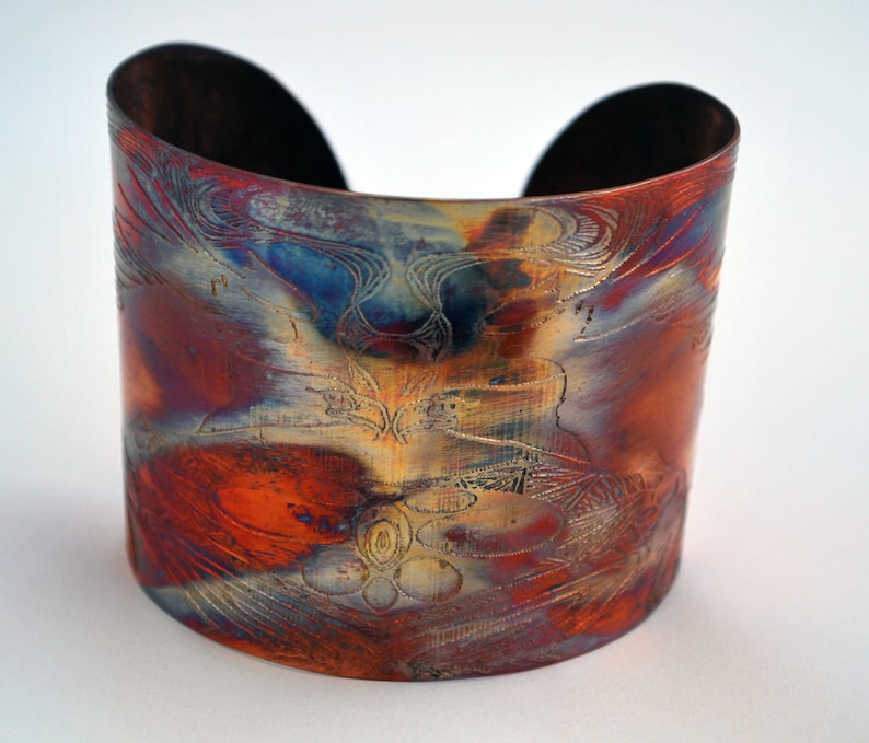 Etched copper Eagle cuff bracelet 02 Etsy