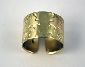 Etched Brass Magpie Ring - Adjustable size