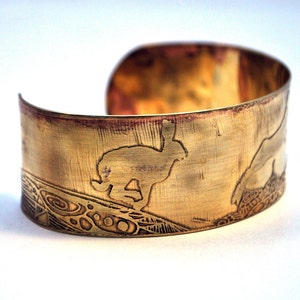 Hare Brass Cuff Bracelet Etched Brass image 4