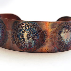 Etched Copper Cuff  Bracelet - Moongazing hare design - medium size