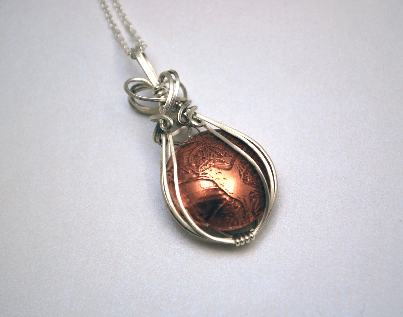 Silver and Copper Crow Pendant Wire Wrapped Bird Jewellery Etsy