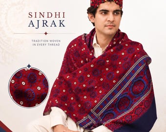 Sindhi Ajrak Shawl | Traditional Block Printing