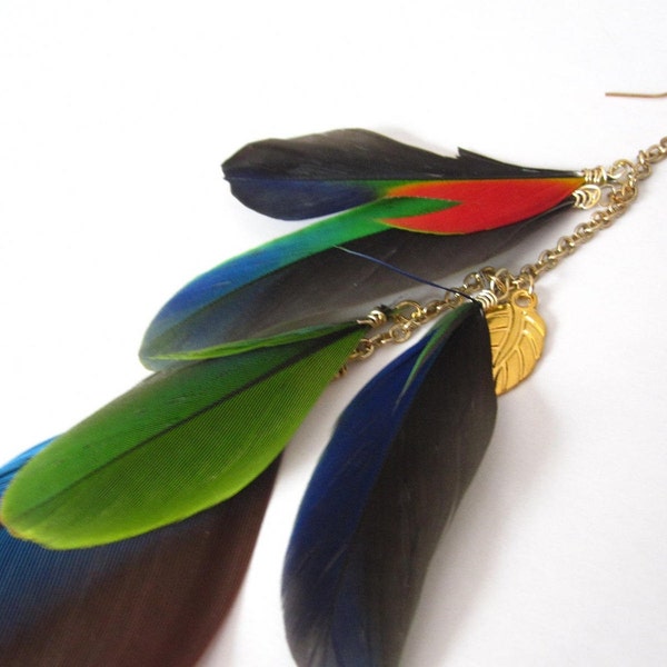 reserved for PELIGRO- PARROT- long single feather earring